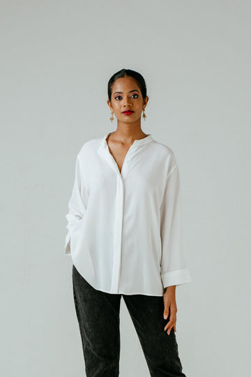 Long Sleeve Shirt - White with Light Gold Weave