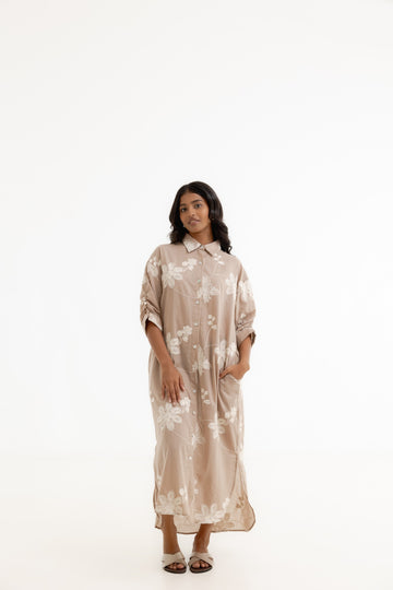 Shirt Dress - Cutlon Taupe / White