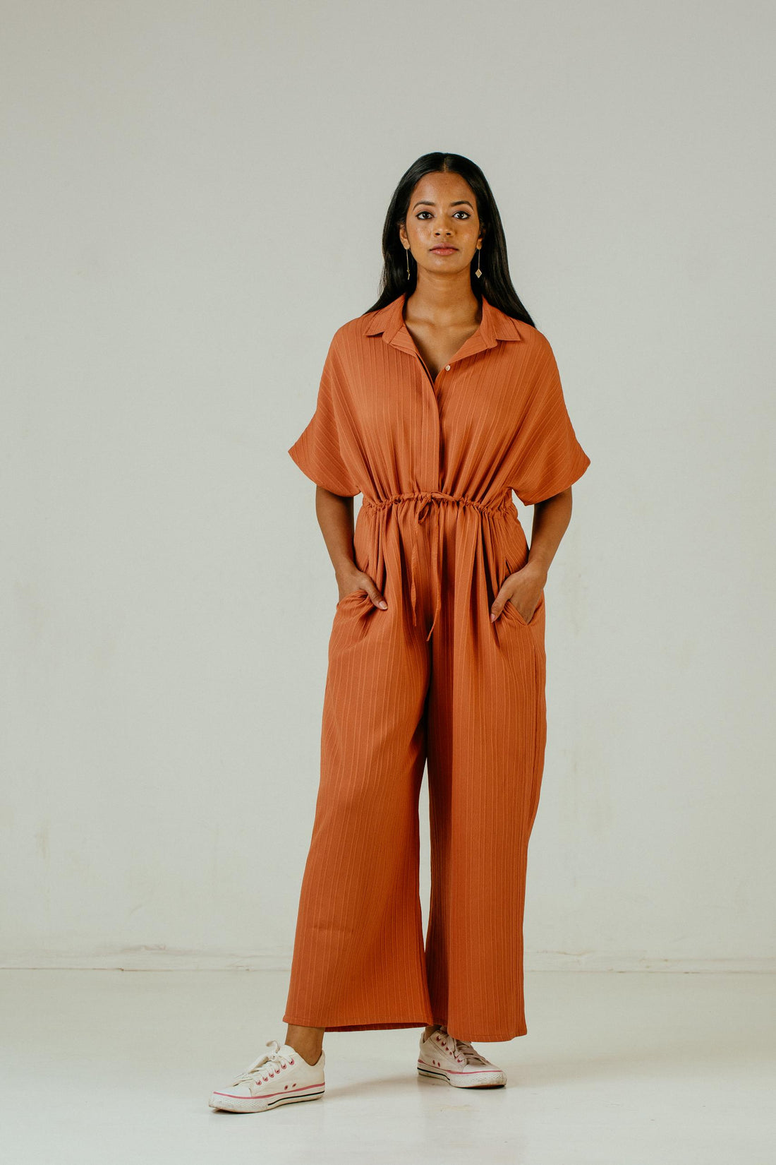 Point Collar Jumpsuit - Burnt Orange