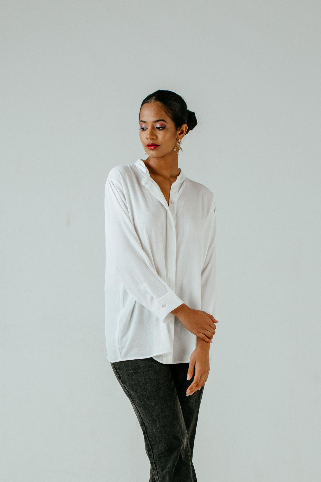 Long Sleeve Shirt - White with Light Gold Weave