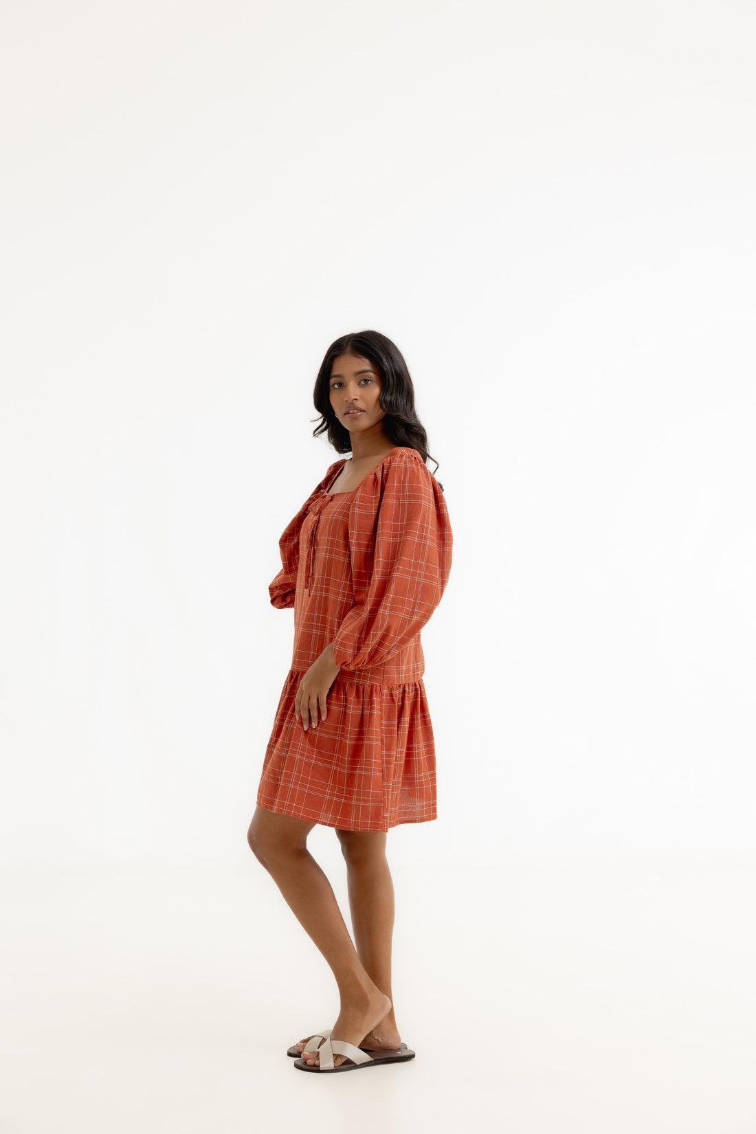 Mini Dress - Terra Cotta Yarn Dyed Check