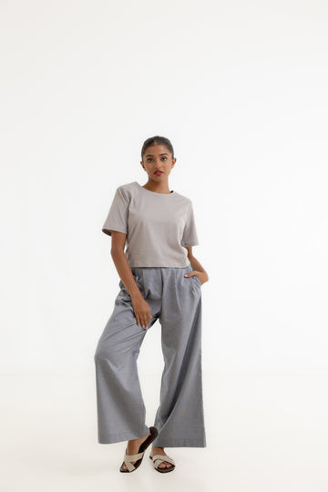 Padded Sleeve Crop T-Shirt - Grey