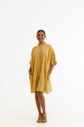 Remi Over Sized Dress -  Mustard Yellow Yarn Dyed Check