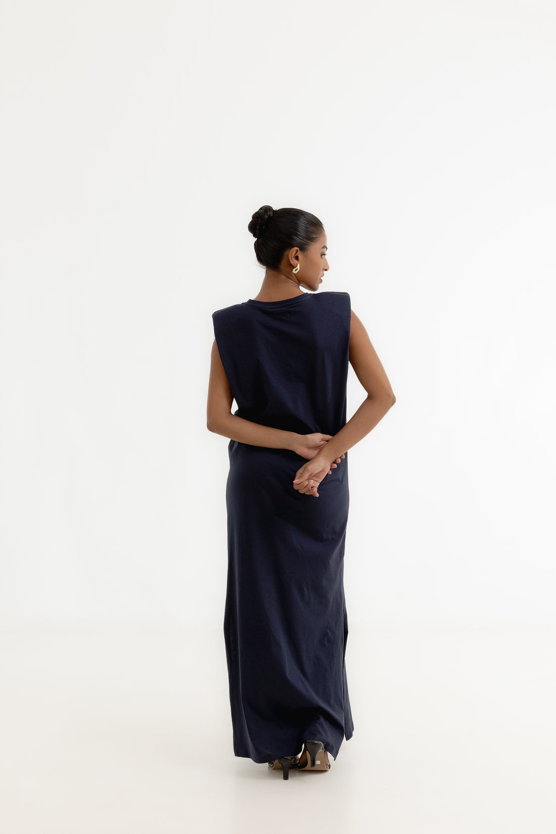 Padded Sleeveless Knit Dress - Navy Blue