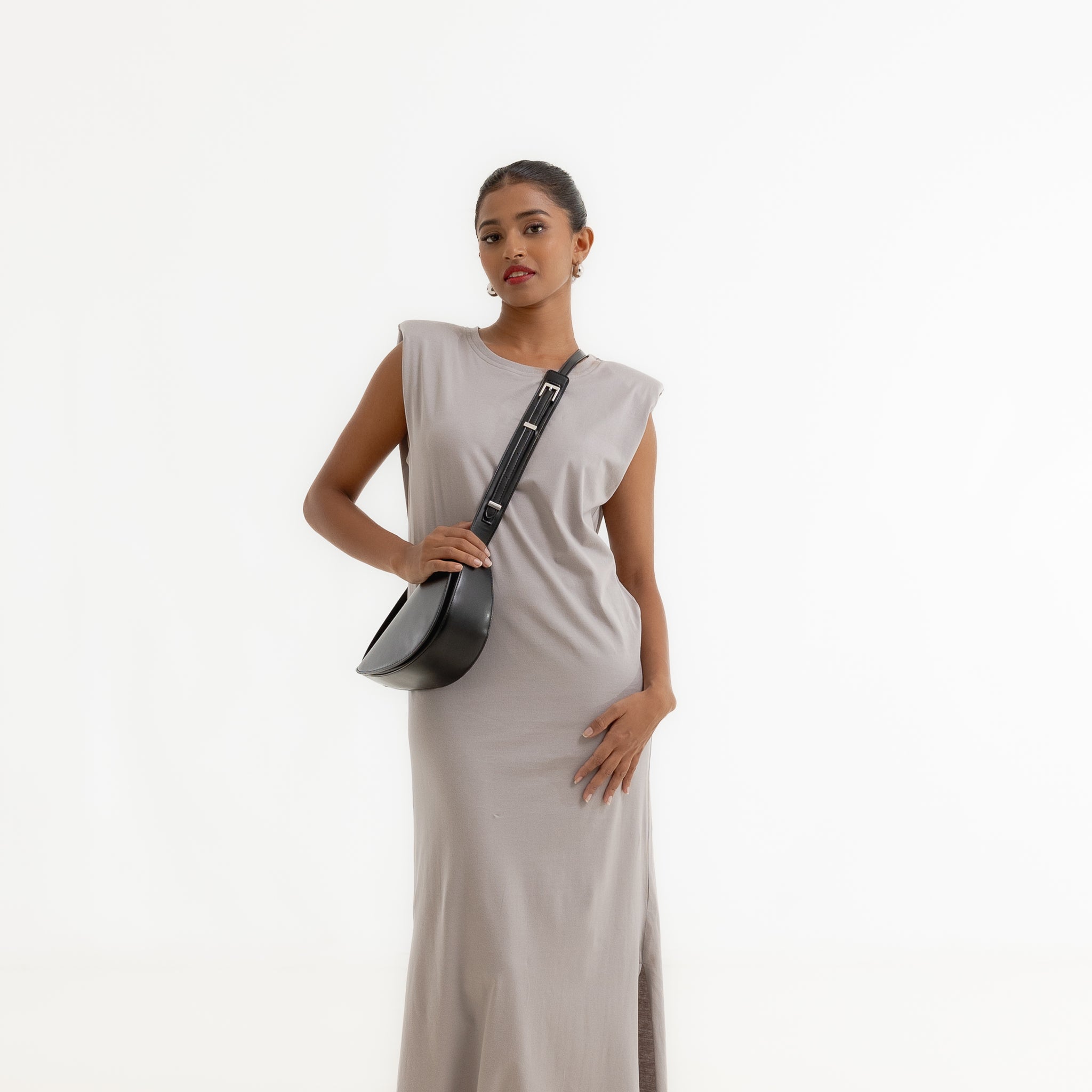 Padded Sleeveless Knit Dress - Grey