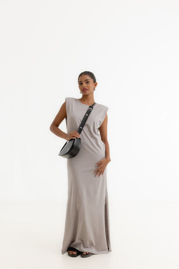 Padded Sleeveless Knit Dress - Grey