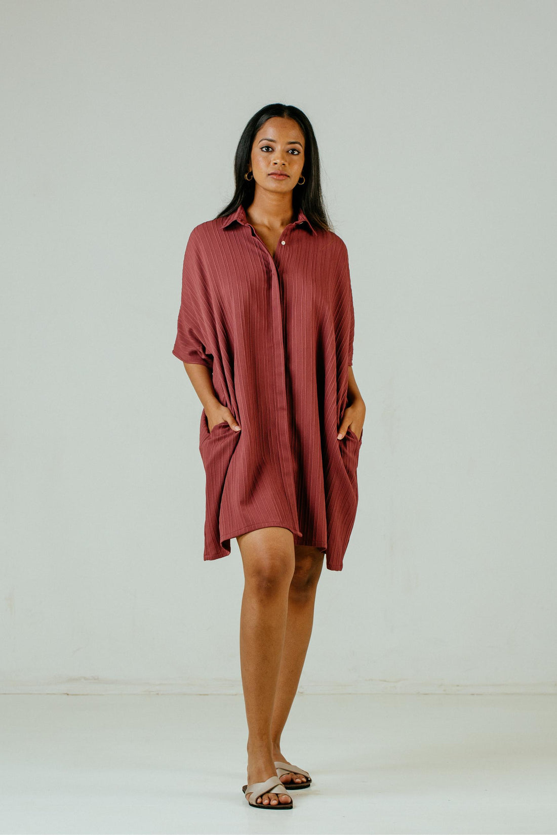 Womens Oversized Dress-Brick Red