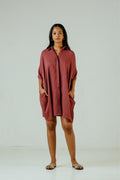 Womens Oversized Dress-Brick Red