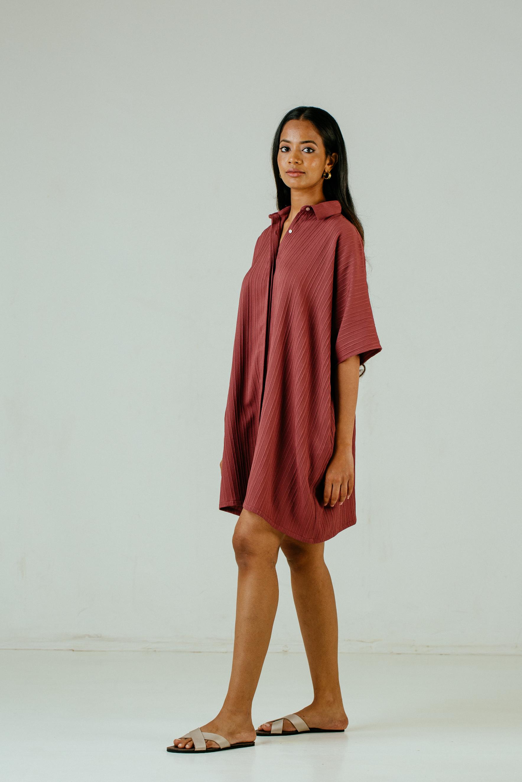 Womens Oversized Dress-Brick Red