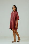 Womens Oversized Dress-Brick Red