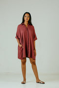 Womens Oversized Dress-Brick Red