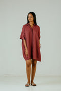 Womens Oversized Dress-Brick Red