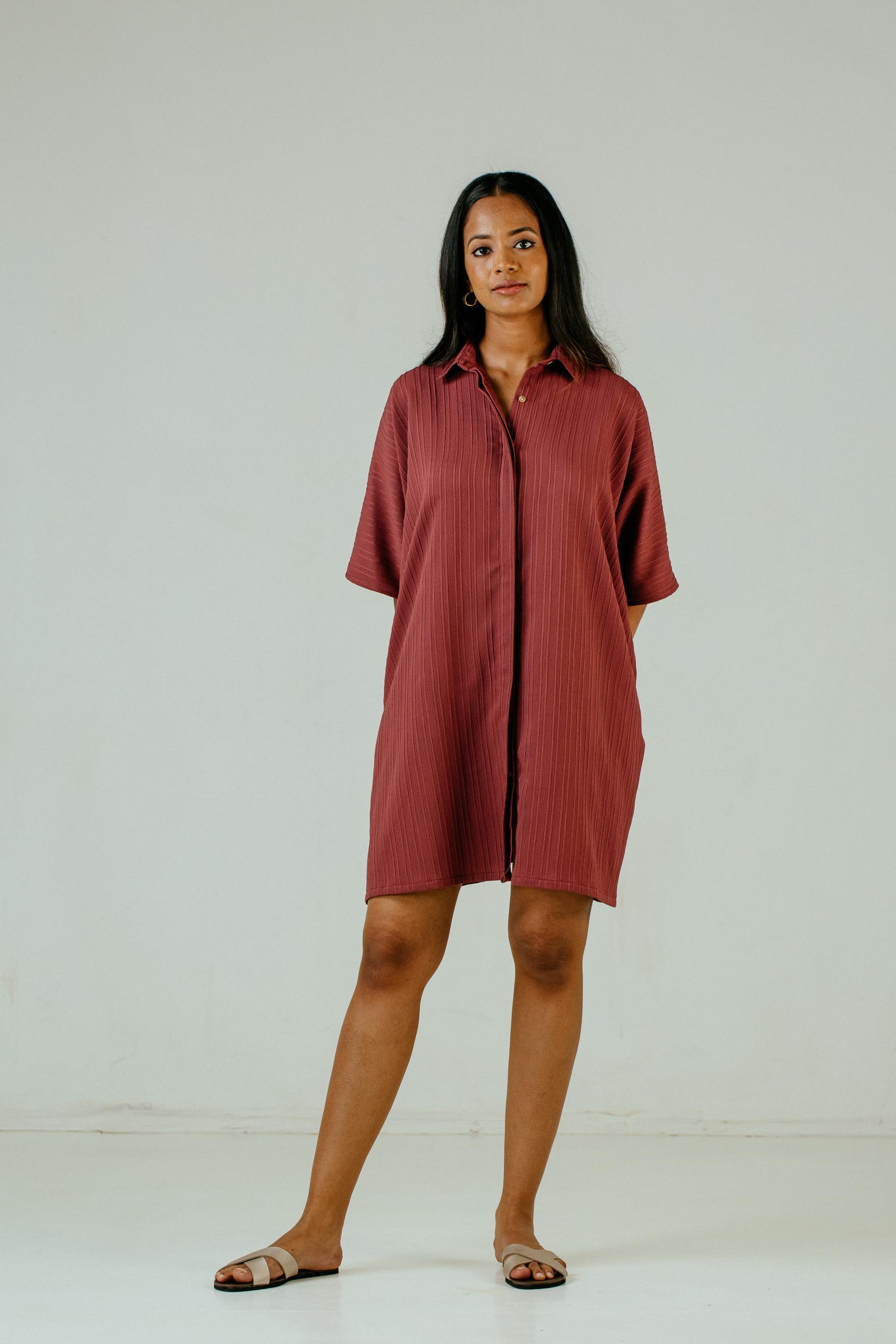 Womens Oversized Dress-Brick Red