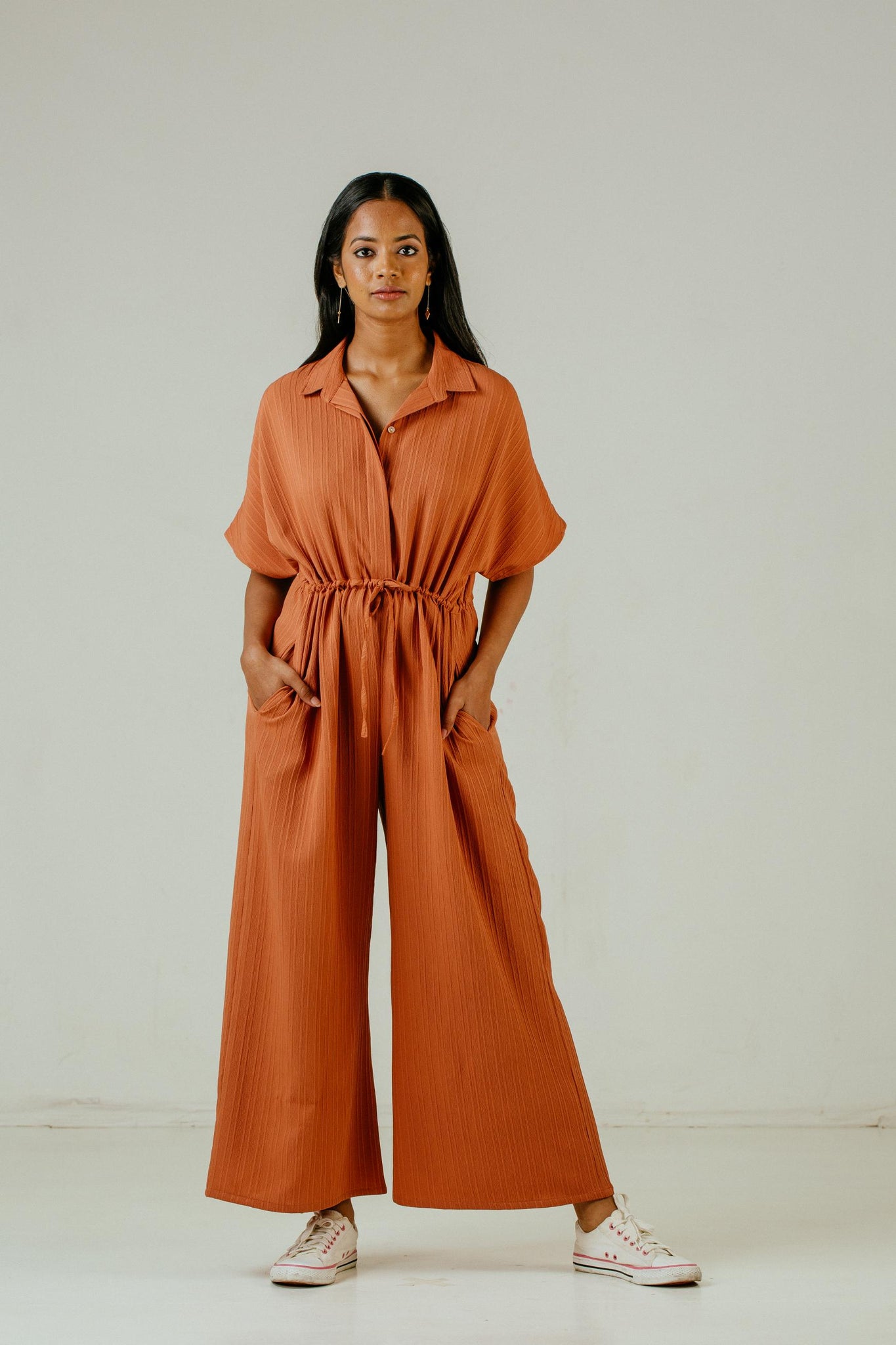 Point Collar Jumpsuit - Burnt Orange 