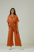 Point Collar Jumpsuit - Burnt Orange 