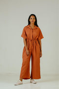 Point Collar Jumpsuit - Burnt Orange 