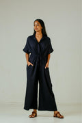 Point Collar Jumpsuit - Navy