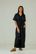 Point Collar Jumpsuit - Navy