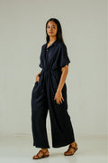 Point Collar Jumpsuit - Navy