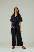 Point Collar Jumpsuit - Navy